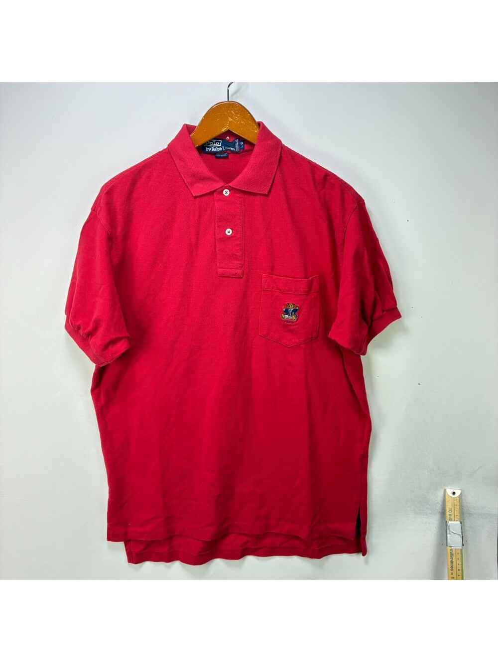 Vintage Polo Ralph Lauren Bear 93 Red Pocket Polo Shirt L